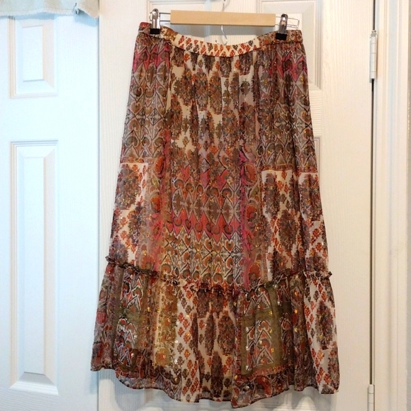 RD & KOKO L BOHEMIAN MAXI LINED SKIRT PINK, BROWN W/ GOLD DETAIL - Picture 1 of 4